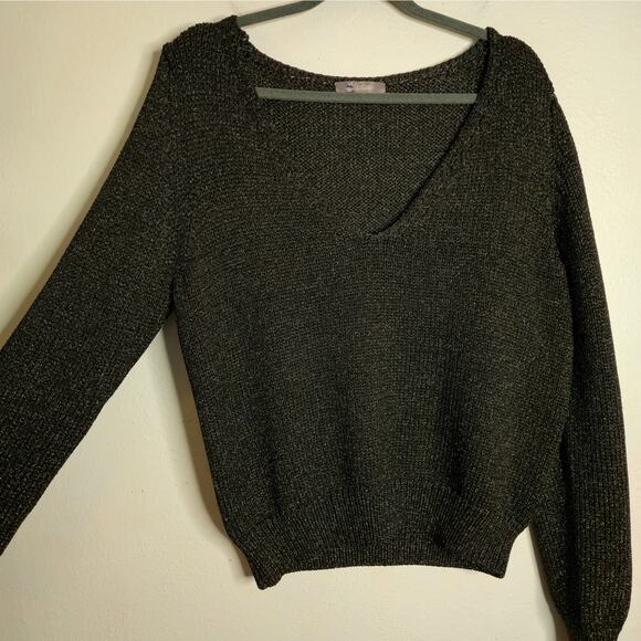 Lela Rose Metallic Black V-Neck Pullover Sweater Size XL Elevated Basic Chic - Picture 4 of 10